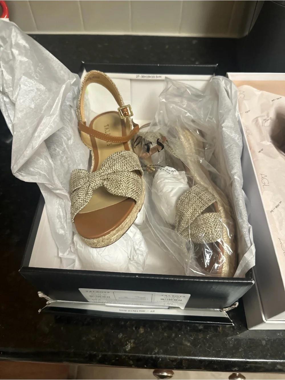 Talbots Beige Tan Woven Bow Espadrille Wedge Sandals